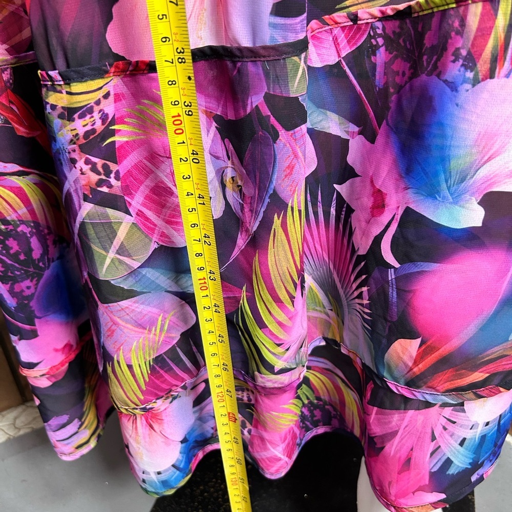 Torrid Women Tropical Floral Duster Kimono  Size 1X (14–16) Pink Blue Sheer Boho - Picture 4 of 8